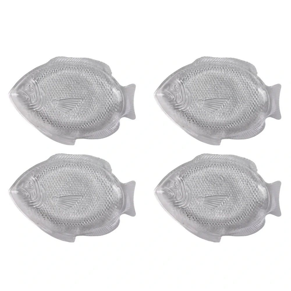 4 Arcoroc Clear Glass Detailed Fish Plates Textured Serving Dishes Seafood Decor